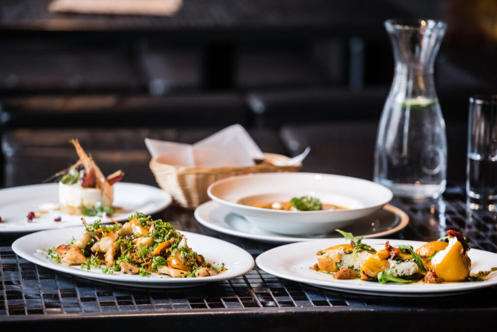 A restaurant table of food