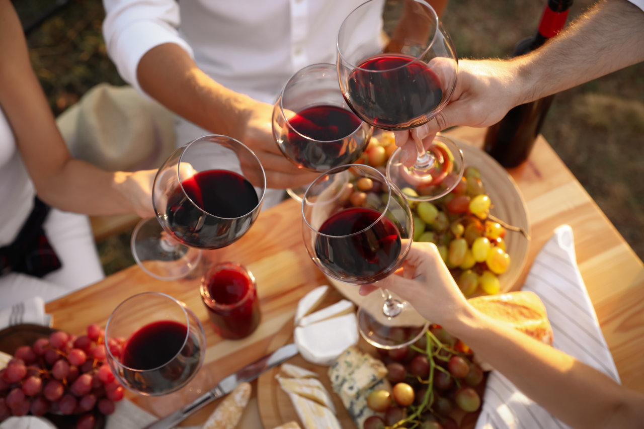 a group of people holding wine glasses
